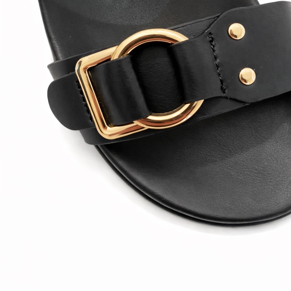 DV by Dolce Vita Black Double Buckle Slide Sandals Size 8.5 NWOT Gold Hardware - Picture 4 of 7